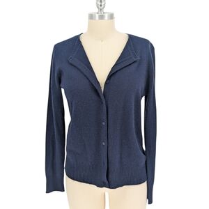 11429 Magaschoni Cashmere Cardigan Sweater Navy Blue size Medium preppy classic